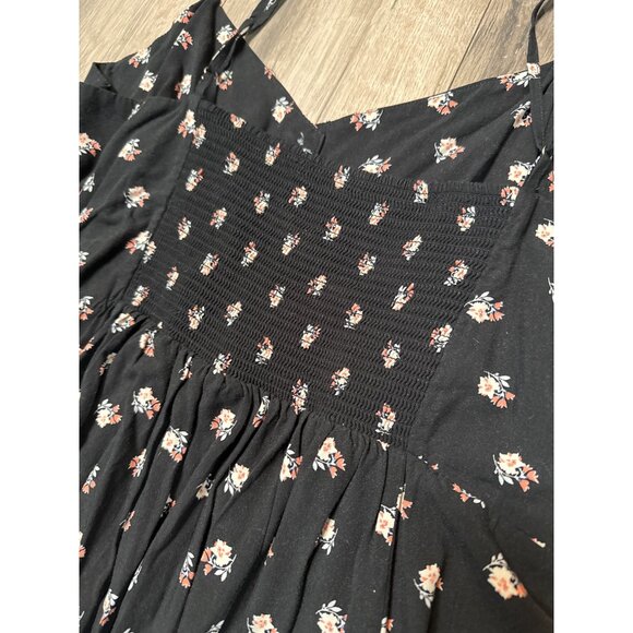 Gap Floral Print Black Dress Size 14 Rouched Back BabyDoll Whimsy Goth Coquette - Picture 7 of 9